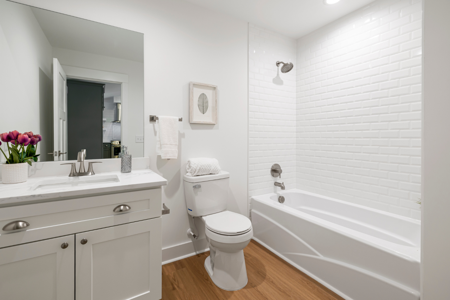 Pristine white bathroom cleaned by M&M
